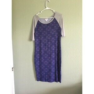 LULAROE JULIA DRESS MEDIUM GRAY/ BLUE SHORT SLEEVE